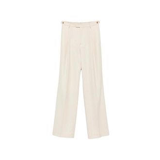 Berwich Broeken, Dames, Beige, S, Wol, Simona 1P Pliss&eacute; Broek