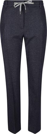 Eleventy Tailored Navy Blue Trousers With Drawstring Waist And Textured Finish