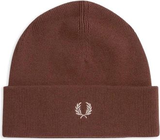 Fred Perry logo-embroidered beanie - men - Cotton/Wool - One Size - Brown