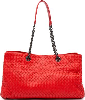 Bottega Veneta Pre-owned Womens Woven Leather Tote Chain Handle - Red - One Size