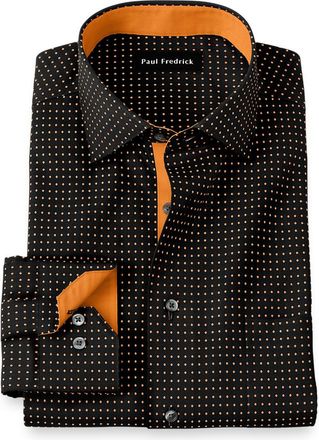 Paul Fredrick Tailored Fit Comfort Stretch Non-iron Dot Dress Shirt With Contrast Trim