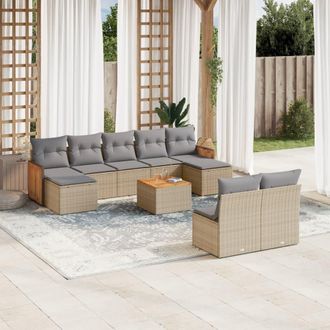 vidaXL Juego De Sof&aacute;s Jard&iacute;n Con Cojines Beige 10 Pzas Rat&aacute;n Sint&eacute;tico Vidaxl