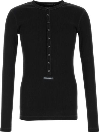 Dolce & Gabbana Katoenen T-shirt - Heren - Longsleeves - Zwart - M - Katoen - Tops