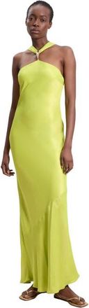 Karen Millen Satin Halter Maxi Dress in Chartreuse at Nordstrom, Size 12
