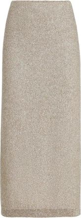 Brunello Cucinelli Rok met schitterende textuur - Dames - Midirokken - Beige - M - Wol - Rokken