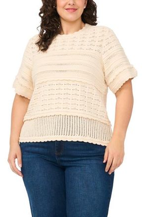 CeCe by Cynthia Steffe Multi Stitch Pointelle Knit Cotton Sweater in White Swan at Nordstrom, Size 2 X