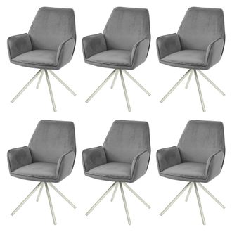 Hhg Nunca Usado] Juego De 6 Sillas De Comedor Hhg 851, Apoyabrazos De Silla De Cocina, Posici&oacute;n Autom&aacute;tica Giratoria, Terciopelo Mvg, Gris Oscuro, Acero I