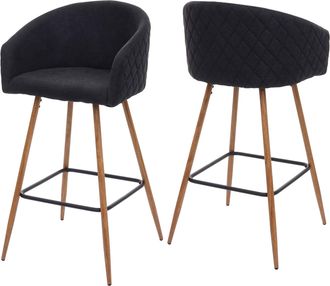 Hhg Juego De 2 Taburetes De Bar Hhg 201, Taburete De Bar Taburete De Barra Taburete De Cocina Con Respaldo, Aspecto Madera Metal, Tela/textil, Gris Antrac
