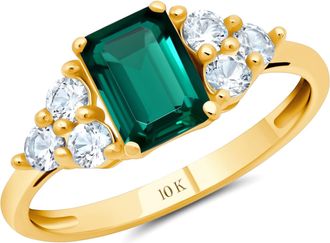 MAX + STONE 10k Yellow or White Gold Gemstone Emerald Cut Birthstone Anniversary Ring