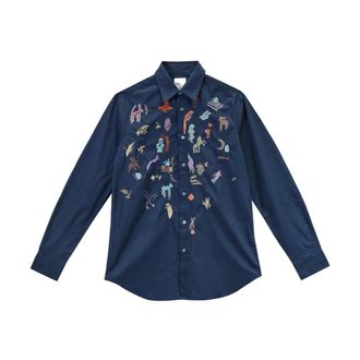 Paul Smith Casual Shirts, male, Blue, Size: XL Camicia Ricamo Animaletti