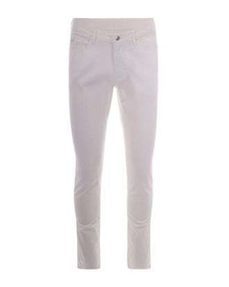 Emporio Armani Snow White Slim Fit Five-Pocket Pants with Leather Details
