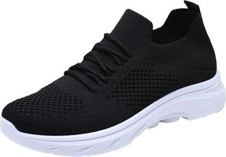 Generic Womens Slip On Fashion Sneakers Breathable Knit Mesh Walking Shoes Comfortable Lightweight Casual Athletic Footwear Black Womens Trainers for Girls Wi