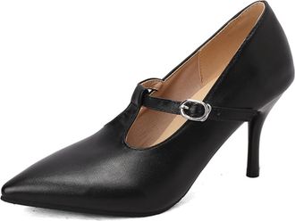 Generic Womens T Strap Mary Jane Pumps Pointed Toe Stiletto Heel Ankle Buckle Suede Upper Cushioned Insole Comfortable Elegant Dress Shoes for Work Daily Wear