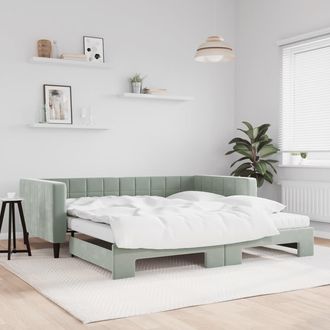 vidaXL Vidaxl - Sof&aacute; Cama Nido Con Colch&oacute;n Terciopelo Gris Claro 100x200 Cm