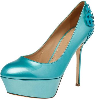Sergio Rossi Green Patent Leather Butterfly Plaque Platform Pumps