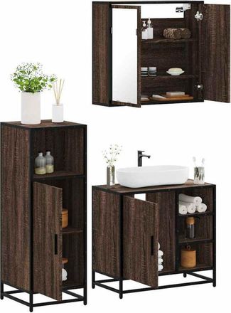 vidaXL Set De Muebles Ba&ntilde;o 3 Pzas Madera Contrachapada Roble Marr&oacute;n Vidaxl