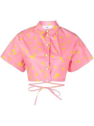 Chiara Ferragni cropped tennis-ball print shirt - women - Cotton - 38 - Pink