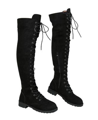 Generic Womens Winter High Boots Goth Rock Round Toe Stylish Pole Dance Long Boots Low-Heel