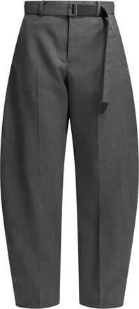 sacai Wide-leg broek van wolmix met riem - Heren - Broeken - Grijs - Maat: M Wol