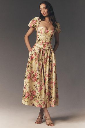 BHLDN Puff-Sleeve Corset A-Line Dress