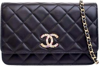 Chanel 2020 Quilted Lambskin Crystal CC Wallet On Chain crossbody bag - women - Lambskin - One Size - Black