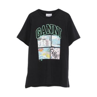 Ganni T-Shirts, female, Black, Size: S Ganni T-shirts and Polos Black