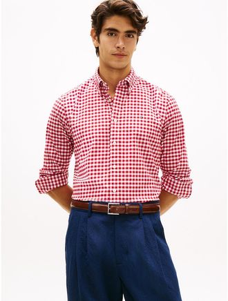 Tommy Hilfiger Mens Regular Fit Gingham Oxford Shirt - Red - XXXL