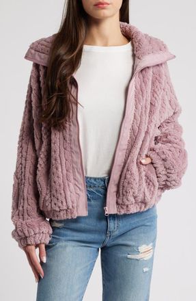 Thread & Supply Cable Stitch Fleece Jacket in Dusty Pink at Nordstrom, Size X-Small
