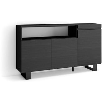 Skraut Home Aparadores Para Sal&oacute;n, Gran Capacidad De Almacenaje, 150x87x35cm, 3 Puertas, Dise&ntilde;o Industrial, Estilo Moderno, Negro - Skraut Home