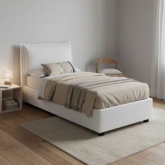 Dmora Dmora - Cama Individual Dasenci, Cama Contenedor Con Revestimiento De Tela, 100% Made In Italy, Apertura Frontal, Adecuado Para Colch&oacute;n Cm 90x200, Bla