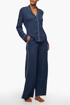 Cosabella Pima Lusso Ls Top And Pj Set in Navy Blue/moon Ivory at Nordstrom, Size X-Small