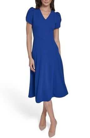 Calvin Klein Short Sleeve A-Line Midi Dress in Regatta at Nordstrom Rack, Size 8