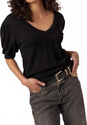 Bloomingdale's In My Feels Puff Sleeve V-Neck Pullover In Black