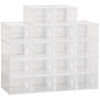 HOMCOM 18PCS Stackable Clear Plastic Shoe Storage Box for UK/EU Size 8.5/43 | TJ Hughes
