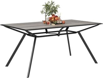 OUTSUNNY Mesa de jardín exterior mesa de comedor exterior con encimera imitación madera carga 70 kg mesa rectangular para 6 personas gris - Outsunny