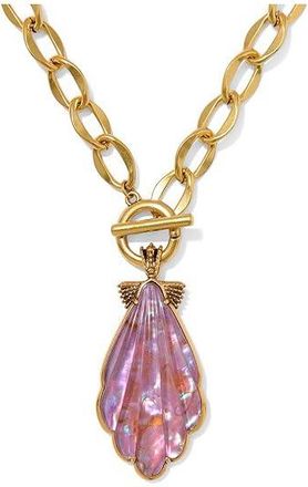 Kendra Scott Alexa Statement Womens Necklace Womens Necklace Vintage Gold Purple Iridescent Abalone Illusion, Brass