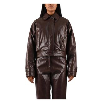 Msgm Chaqueta corta con parche de logo - Jackets - Mujer - Marr&oacute;n - S
