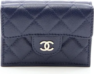 Chanel Navy Grained Calfskin Wallet (Tri-Fold) (Pre-Owned)