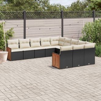 vidaXL Set De Sof&aacute;s De Jard&iacute;n 11 Pzas Y Cojines Rat&aacute;n Sint&eacute;tico Negro Vidaxl