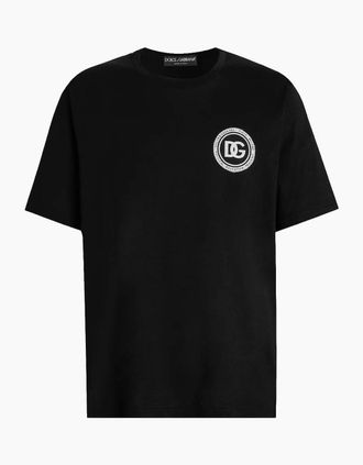 Dolce & Gabbana Mens Dolce & Gabbana Cotton Logo Patch T-Shirt in Black - Size: 44