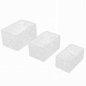 Trade Shop Trade Shop - Set 3 Pz Scatola Porta Oggetti In Tessuto Intrecciato Contenitori Bianco 79138