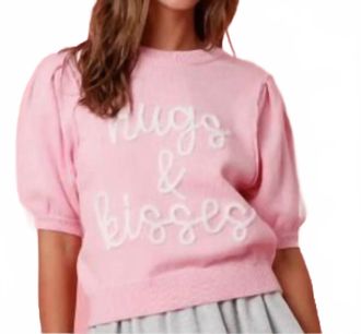 Peach Love California Hugs & Kisses Puff Sleeve Sweatershirt In Baby Pink