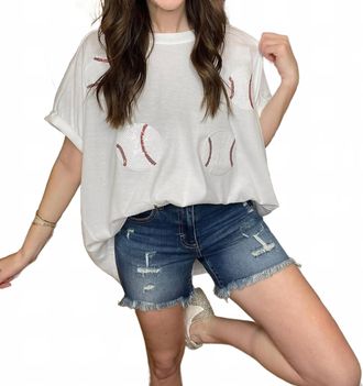 Bibi Womens Grand Slam Sequin Baseball Top In White