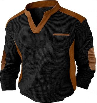 Generic V Neck T Shirts for Men UK Waffle Knit Loose Fit Plus Size Long Sleeve Pullover Stylish Warm Cozy Mens Vintage Henley Shirts Long Sleeve