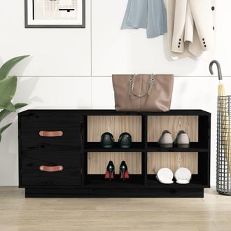vidaXL Banco Zapatero Madera Maciza De Pino Negro 100x34x45 Cm Vidaxl