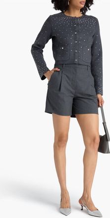 Maje Knitted Jumper With Rhinestone Embellishments In Gray