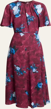 Erdem Floral-Print Short-Sleeve Midi Dress