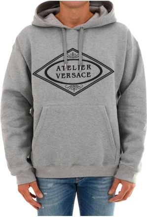 Versace Atelier Logo Hoodie - Heren - Hoodies - Grijs - S - Katoen - Hoodies & sweatvesten