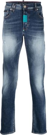 Philipp Plein logo-patch straight-leg jeans - men - Cotton/Cotton/Polyester/Spandex/Elastane - 32 - Blue