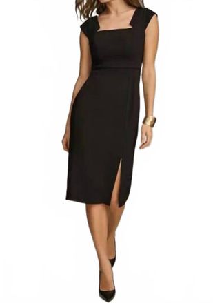 DKNY Cap Sleeve Midi Dress In Black
